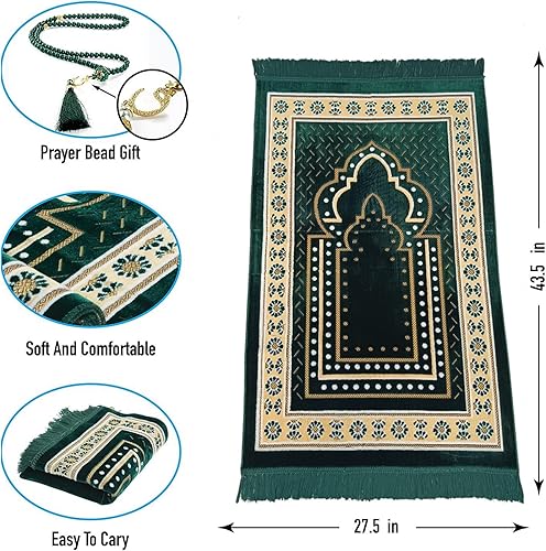 Miniatura 2 de Alfombra de oración para hombres musulmanes, mujeres o niños, tapete portátil de oración y cuentas de oración para regalos islámicos, alfombra de