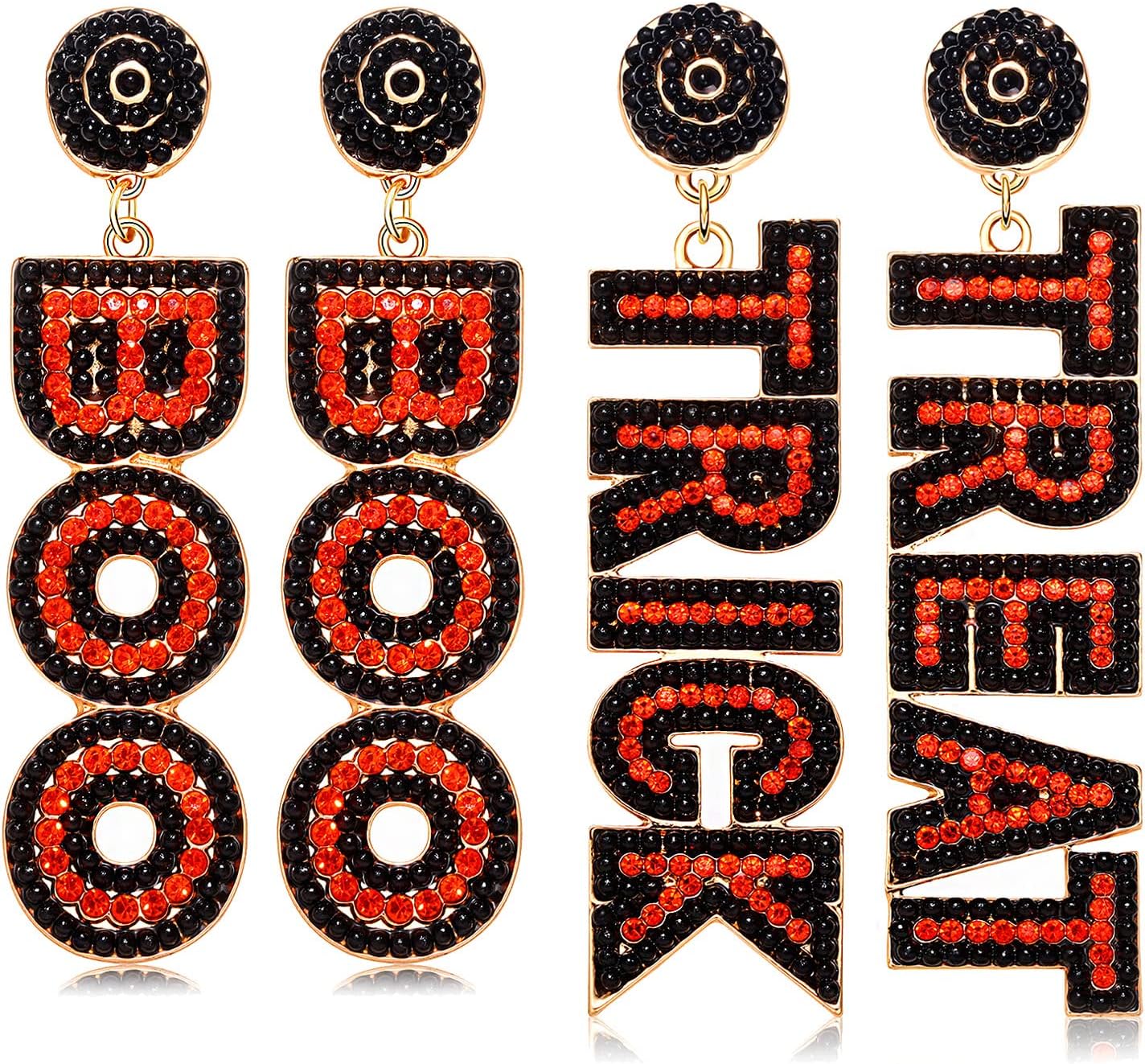 Halloween Earrings Set for Women Beaded Boo Ghost Pumpkin Earrings Cute Candy Corn Drop Dangle Earrings Halloween Jewelry Gifts Costume Party Accessory