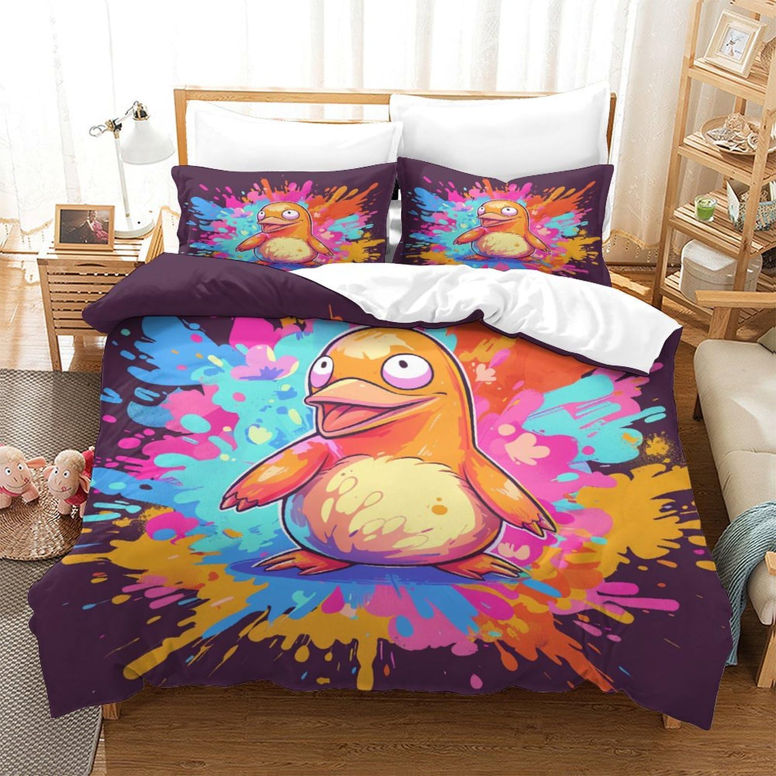 Housse de couette canard 260x220 anti-plis pour un lit king size sans repassage