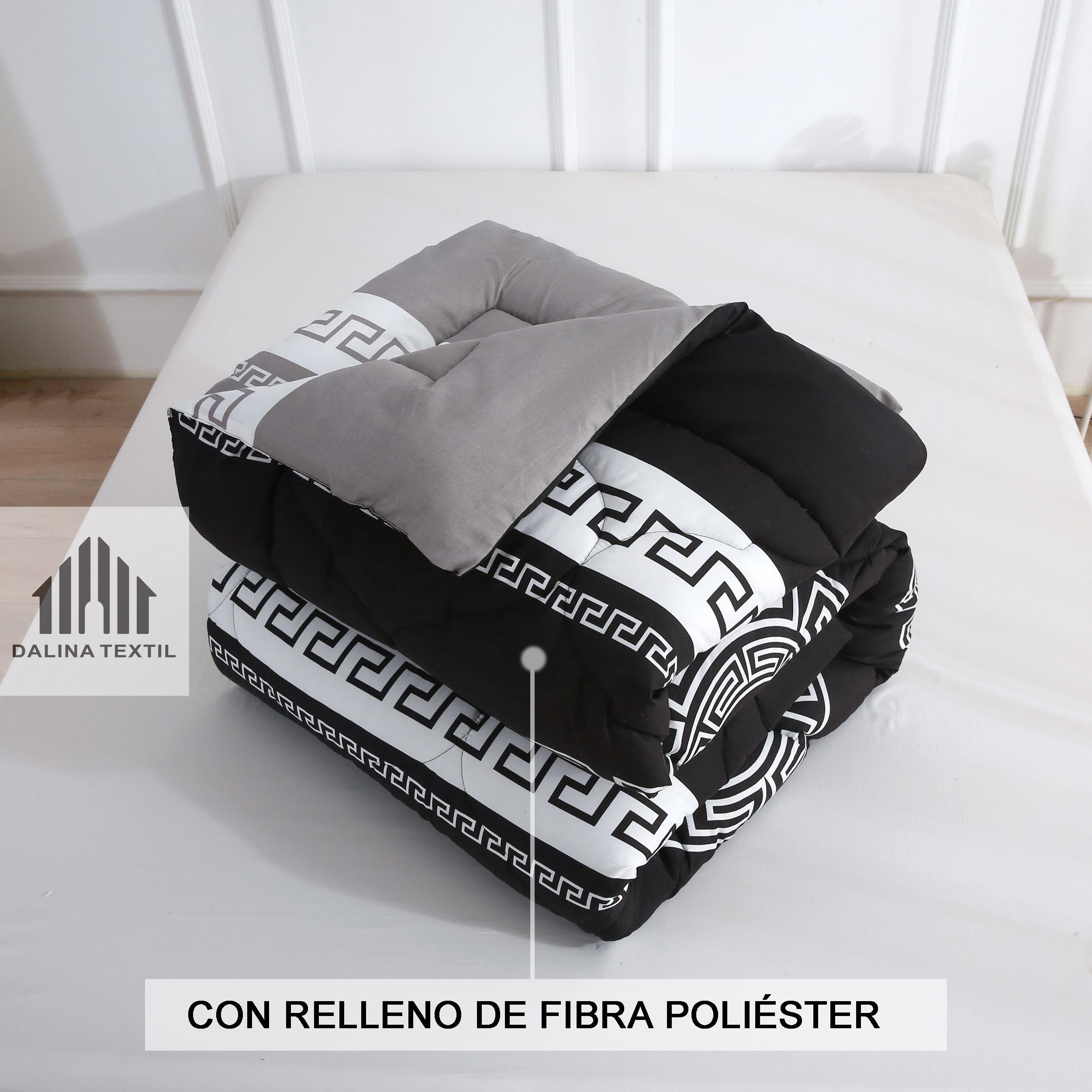 DALINA Edredon Invierno Cama 150 (Set: 1Edredon 250x240cm + 2 Fundas 50x70cm) - Relleno Nordico 100% Poliéster Suave y Calentador, Estampado Bicolor Reversible