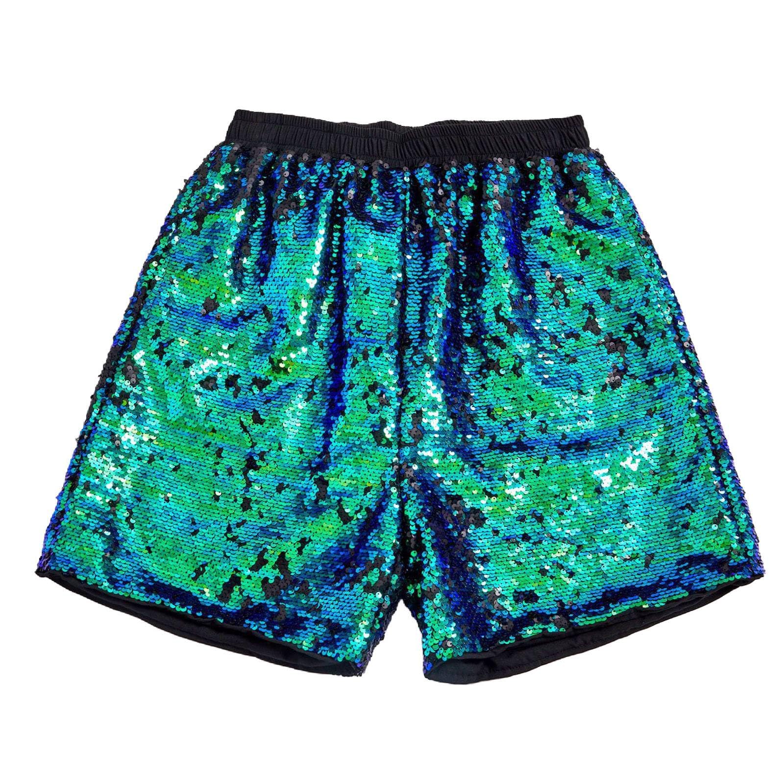 Generisch Calzoncillos tipo bóxer para hombre, con lentejuelas, brillantes, cintura elástica, holgados, para el tiempo libre, para verano, danza, carnaval, cintura alta, disfraz de carnaval, verde