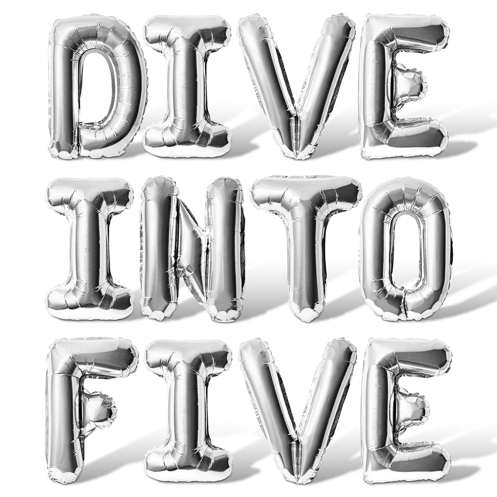 Letter Balloons - DIVE INTO FIVE 16" Inch Alphabet Letters Foil Mylar Balloon 5th Birthday Party Banner (Silver)
