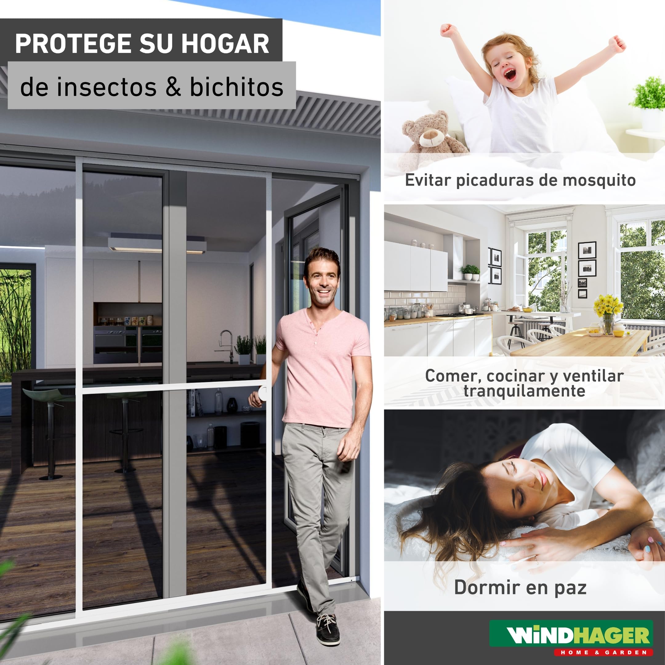 Windhager mosquitera corredera Expert, Marco de Aluminio para Puertas, 120 x 240 cm, Blanco