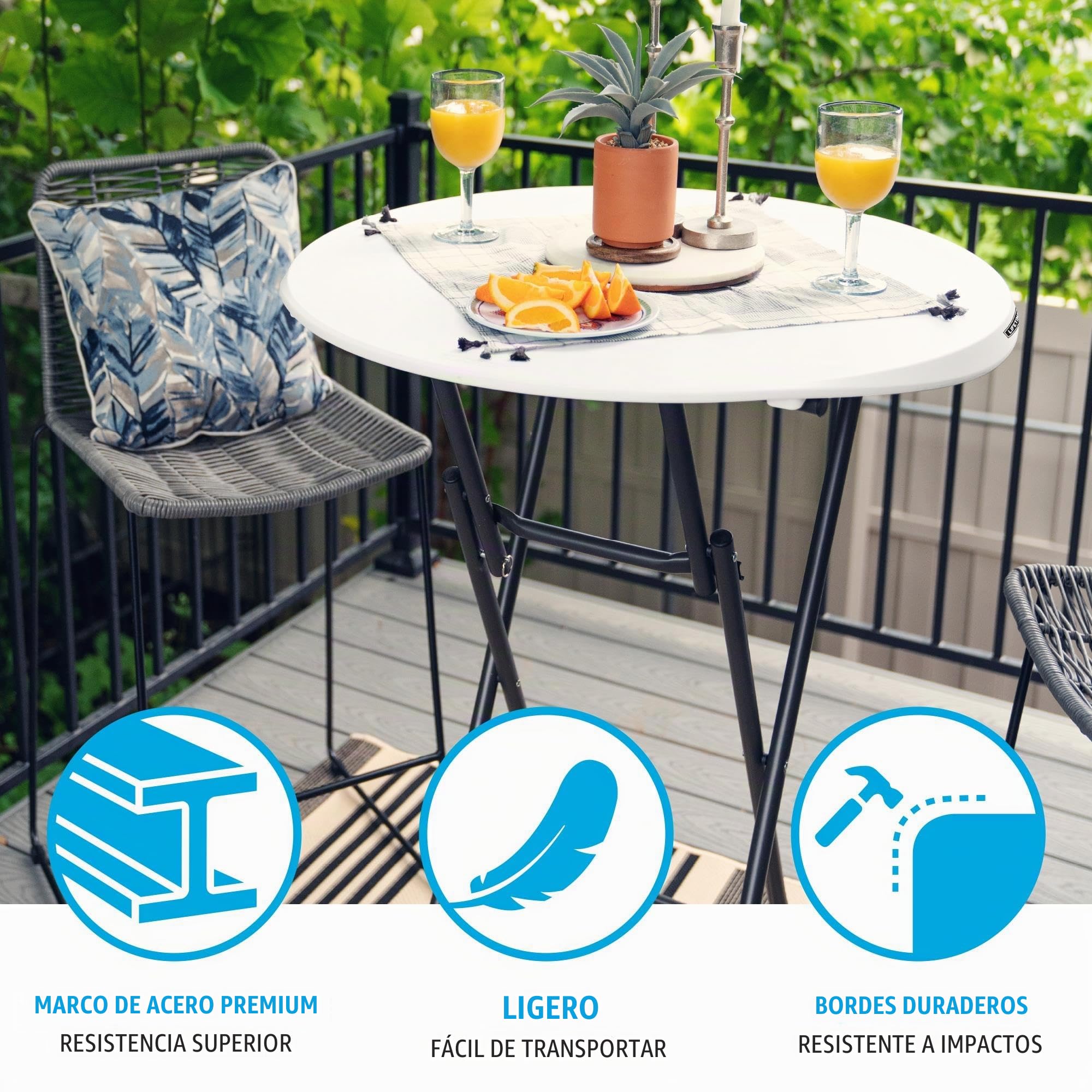 Lifetime 92120 - Mesa Plegable Redonda Alta | Mesa Redonda jardín, terraza, Patio, balcón | Medidas Ø84cm, Altura 110cm | Mesa Redonda Exterior Eventos, Mesa Catering Plegable | Muebles Lifetime