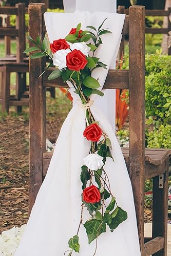 Miniatura 2 de Cabezas de rosas falsas, 200 flores de espuma de 1.97 pulgadas, rosas blancas y rojas, cabezas de flores falsas para bricolaje, centros de mesa,
