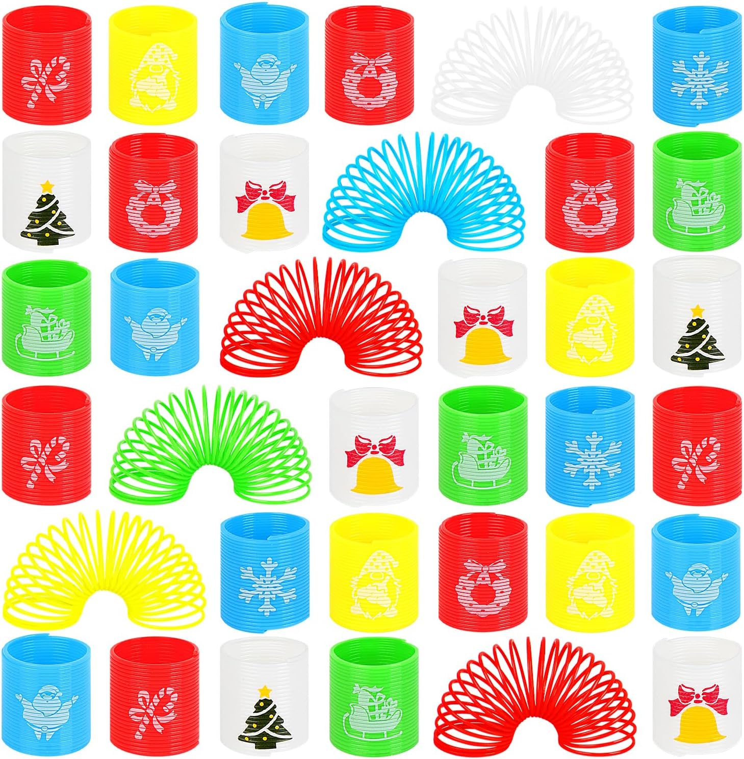 SULOLI 48 Pcs Christmas Mini Spring Toys, Xmas Coil Springs Stocking Stuffers Fidget Toys for Kids Christmas Party Favors Goodie Bag Fillers