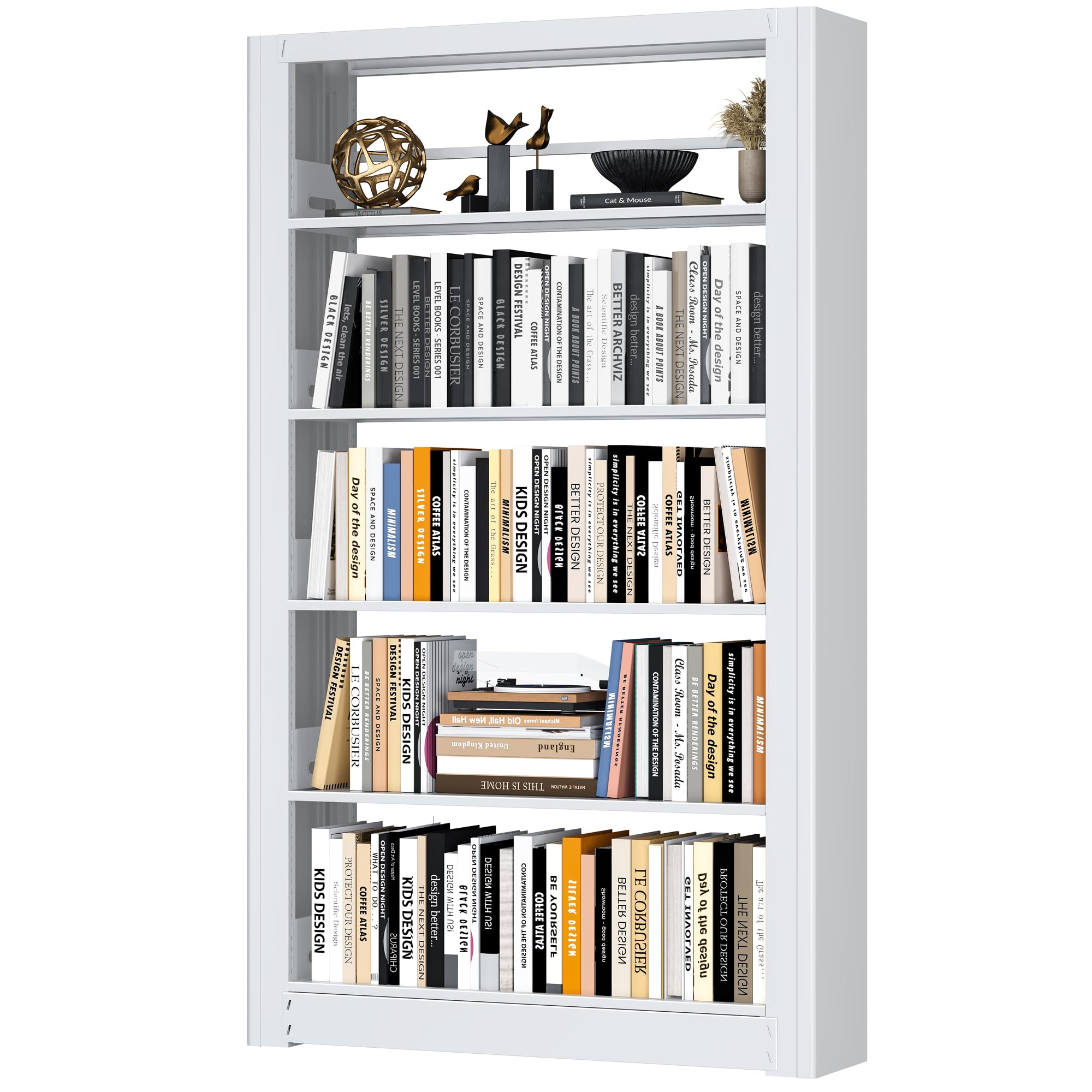 69” Tall Metal Bookshelf,5-Tier Bookcase with Adjustable Storage Shelves,Floor Standing Unit,Heavy Duty Bookcase for Home Office, Living Room, Bed