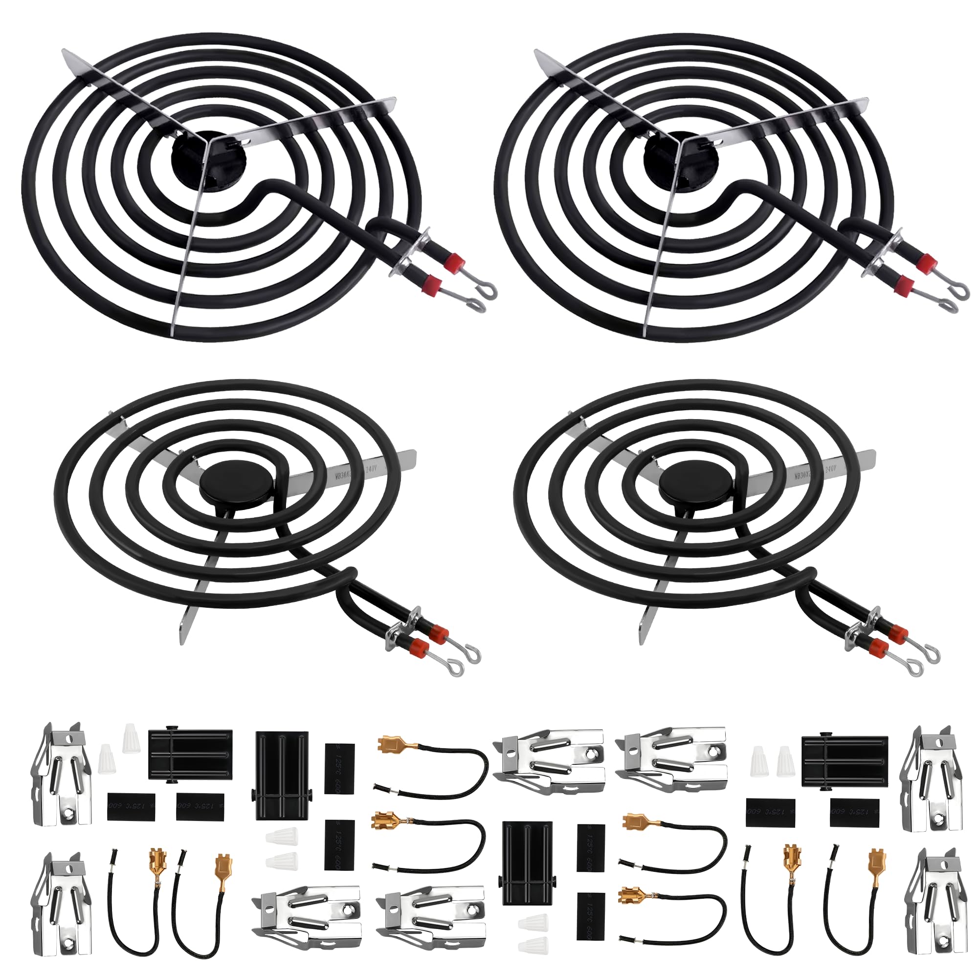 Romalon Electric Range Burner Element MP22YA Unit Set,2 pcs MP15YA 6'',2 pcs MP21YA 8'',4pcs 330031 Range Burner Receptacle kit.Replacement for Ranges/Stoves