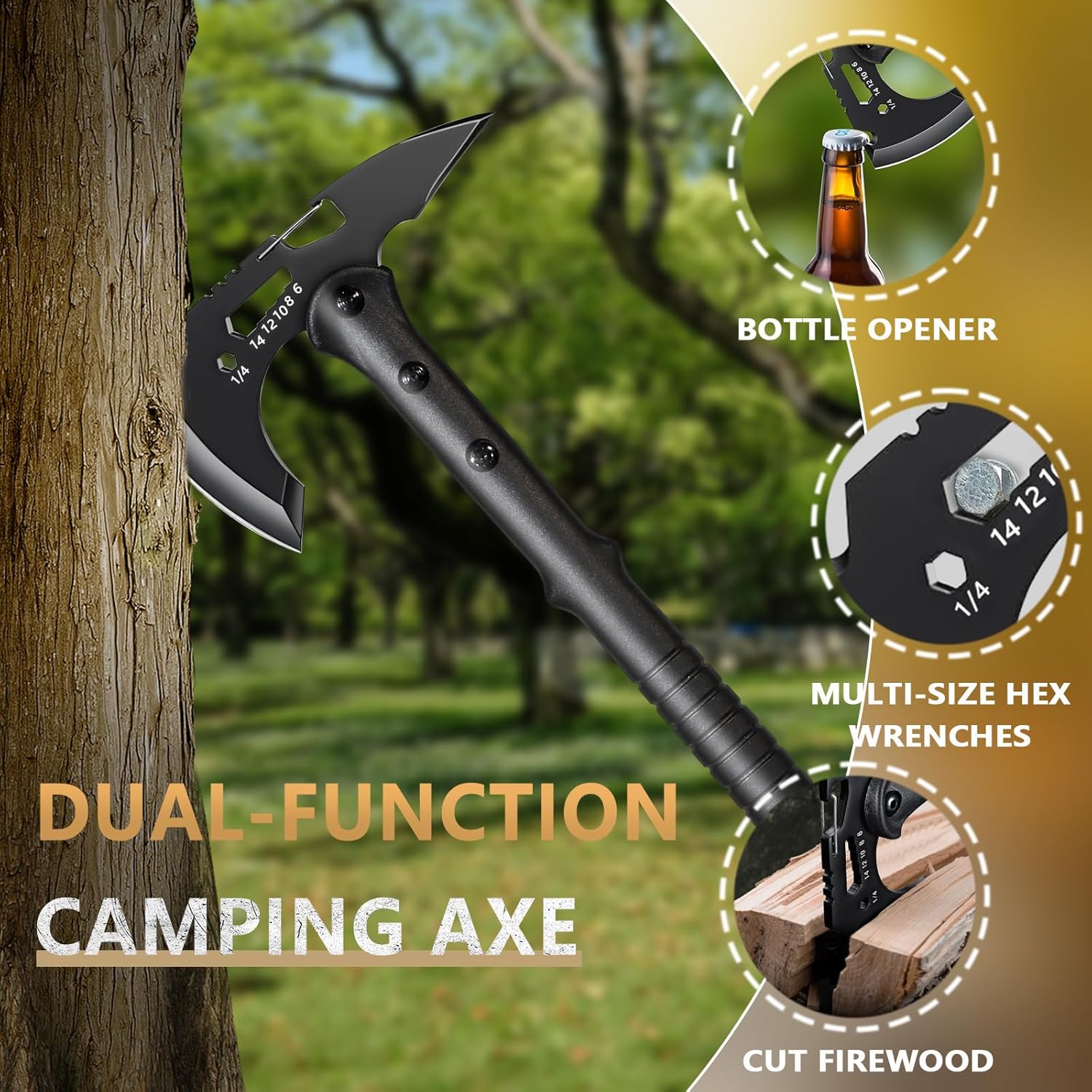 Camping Axes, Wood Separator, Multipurpose Tomahawk Tactical Hatchet with Sheath - Survival Hiking Camping, Carbon Steel Blade, 2 Pack
