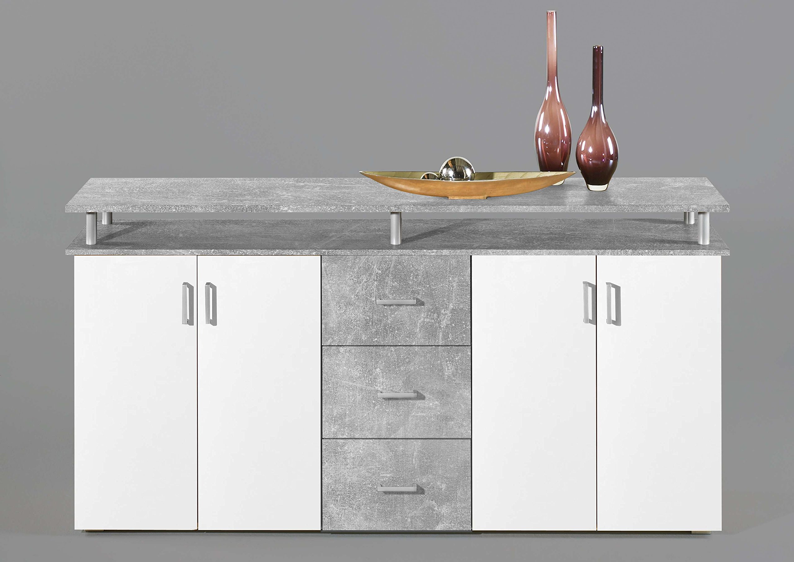 AVANTI TRENDSTORE - Lift - Comò spaziosa con 4 Ante a Battente e 3 cassetti, in Laminato Disponibile in 2 Diversi Colori, Dimensioni: Lap 176,5x90x38,5 cm (Grigio/Bianco)
