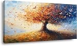 TEKMENT Snow Coverd Forest With Tall Red Leafed Trees Wall Art Decor Artwork for Bedroom (20x40 Inches)