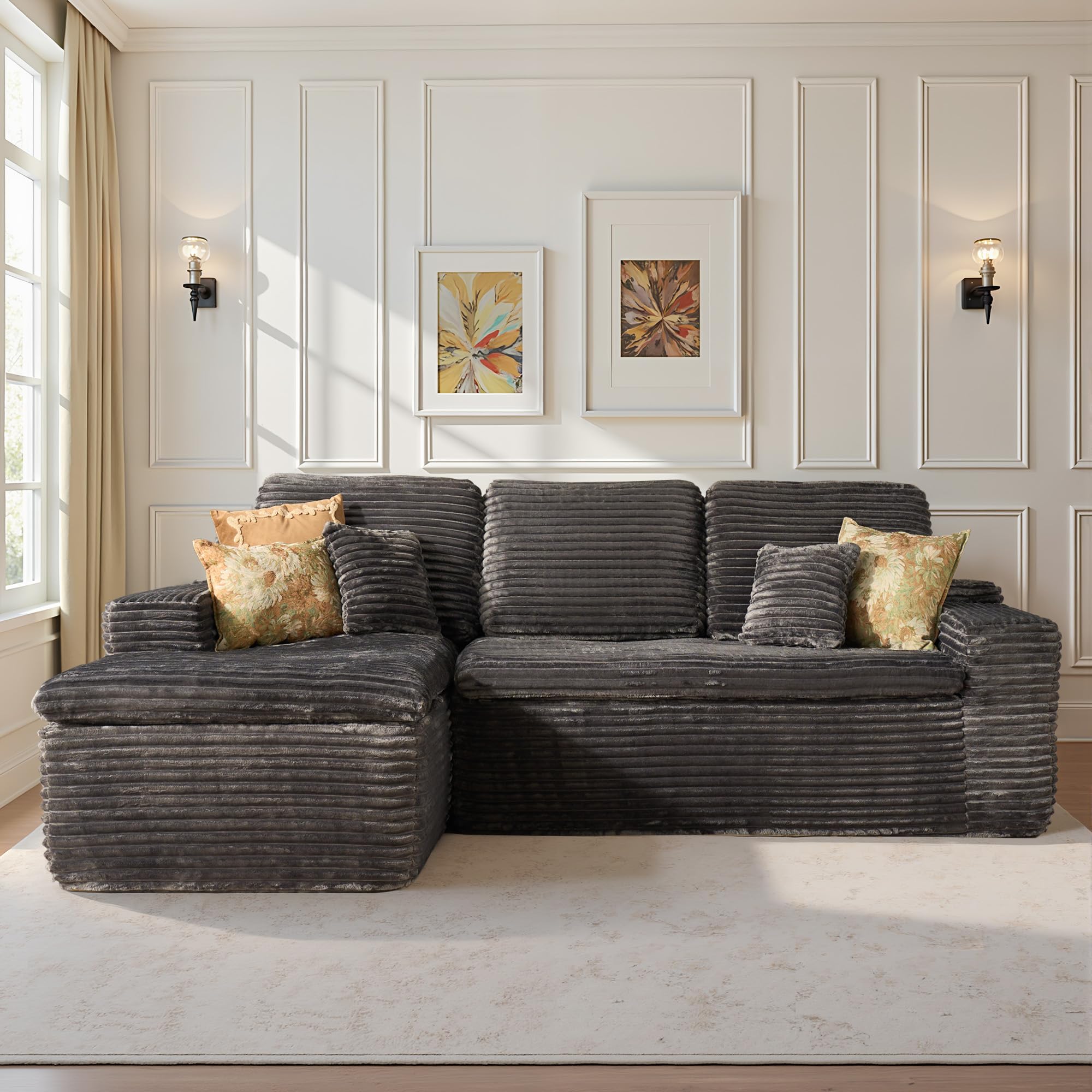 CAODOC 2 Piece Cloud-Like Sectional Sofa, No Assembly Required – Ultra Plush Fabric with Thickened Cushions & Neck Support, L-Shaped Couch with Chaise