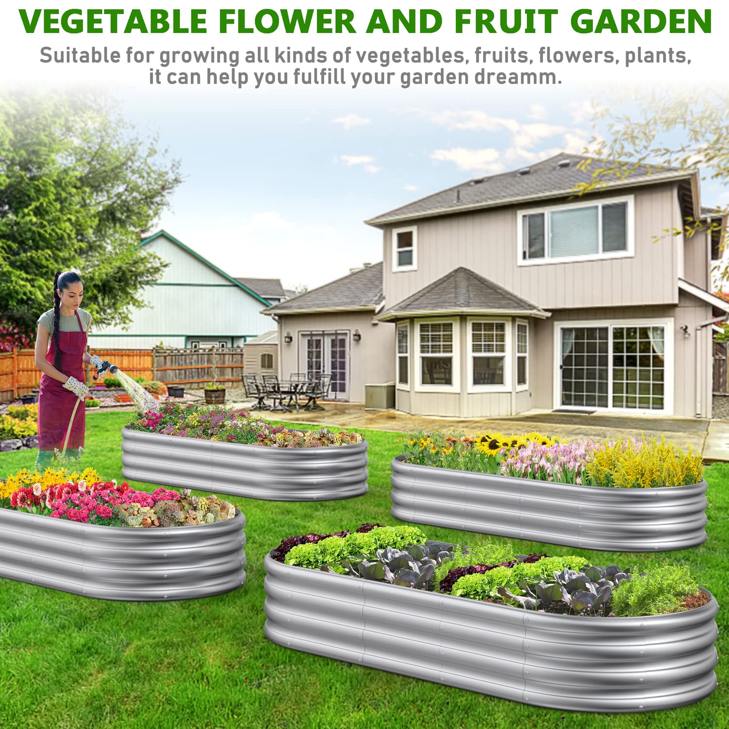 FRIZIONE 6x2.3x1ft Galvanized Metal Raised Garden Bed for Vegetables, Outdoor Garden Raised Planter Box, Backyard Patio Planter Raised Beds for Flowers, Herbs, Fruits