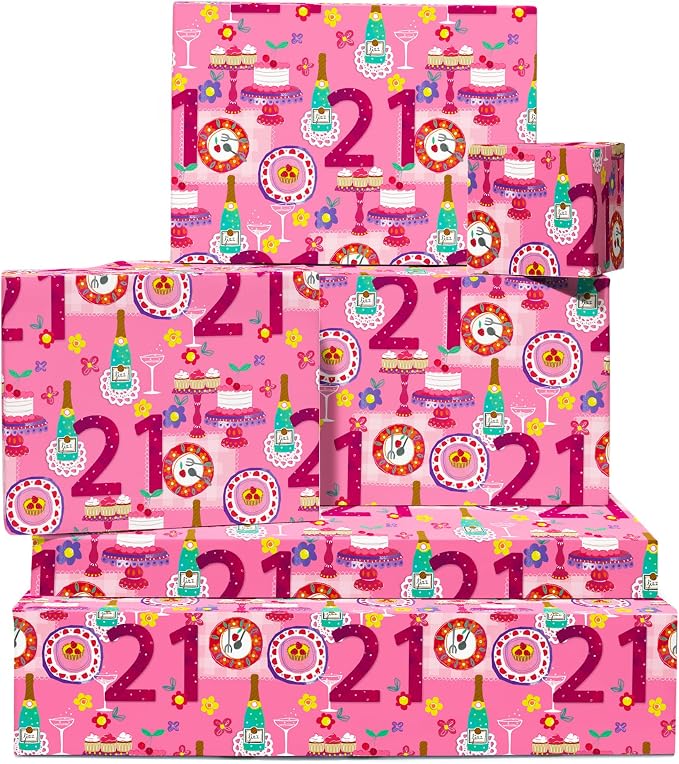 Pink Wrapping Paper - 21st Wrapping Paper - 6 Sheets of Gift Wrap ...