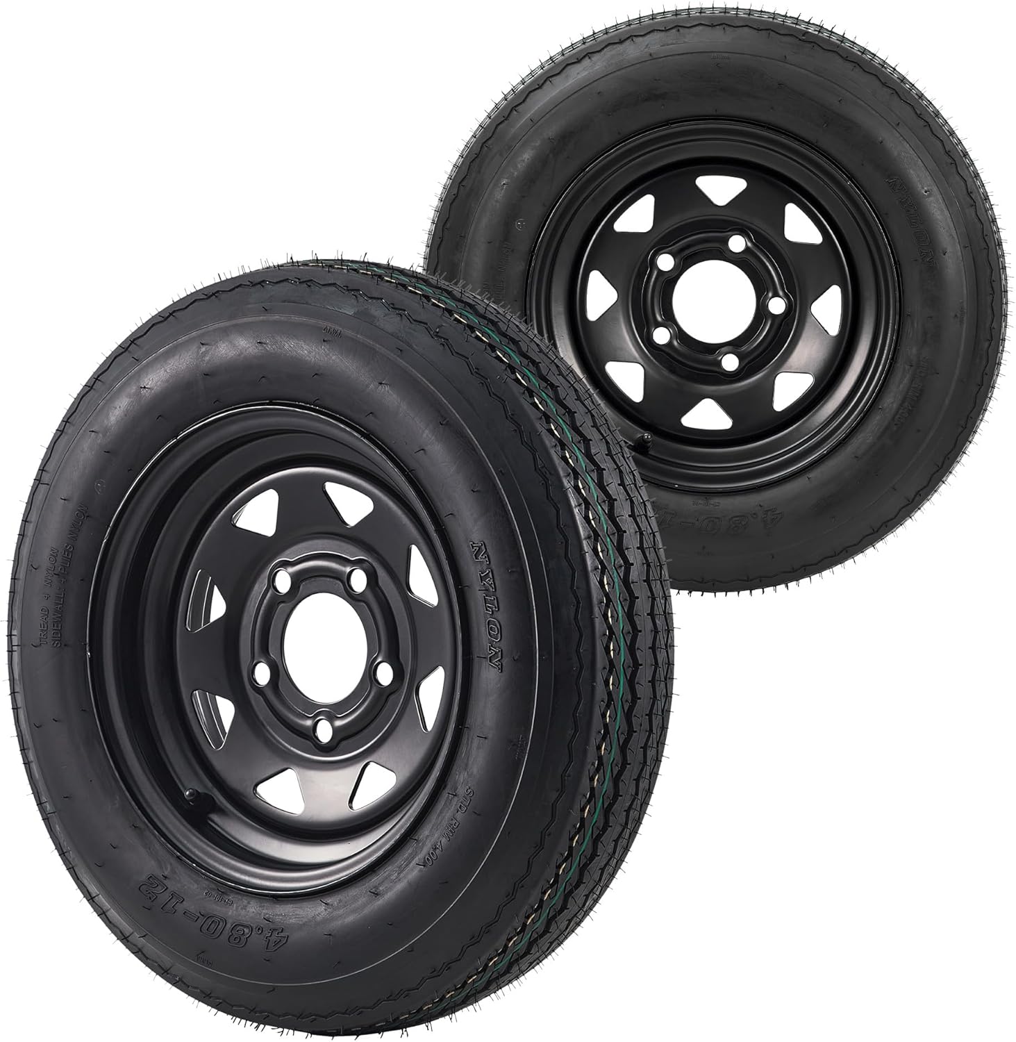 Durable 4.80-12 Trailer Tires with 12" Rims Set of 2 – 5 Lug on 4.5, Load Range C, 6PR – Multi-Purpose for Lawn Mower, Tractor, Boat – Heavy Duty 4.80-12 6PR 5-hole Assembly Wheel