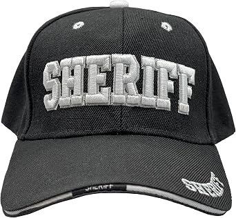 Sheriff Hat Law Enforcement Baseball Cap - White Embroidery Sheriff Front & Bill - Hook & Loop Adjustable Size