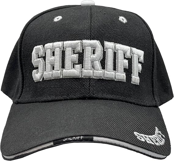 Sheriff Hat Law Enforcement Baseball Cap - White Embroidery Sheriff Front & Bill - Hook & Loop Adjustable Size