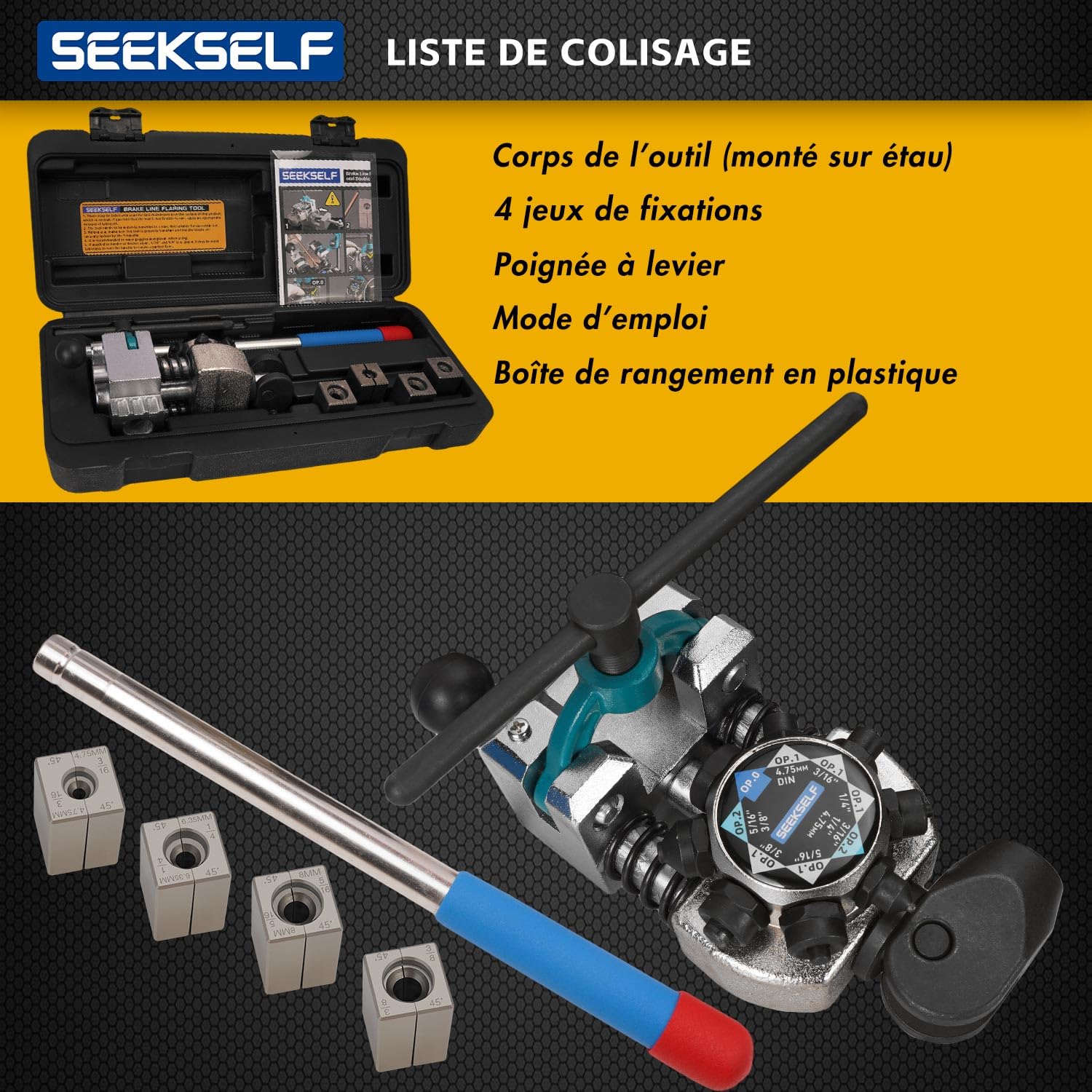 Kit d'Outils d'Evasement de Tuyau de Frein, 45 Degrés Évasements Simples, Doubles et à Bulles pour Tuyaux de 3/16, 1/4, 5/16, 3/8 Pouces (4,75mm 6,35mm 8mm 9,5mm)