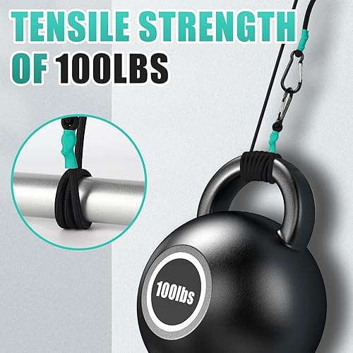 Miniatura 4 de Cuerda elástica pequeña con ganchos de 12 pulgadas, color negro, resistente, estilo mosquetón, 4 piezas, cable de 516 pulgadas de diámetro con fibra