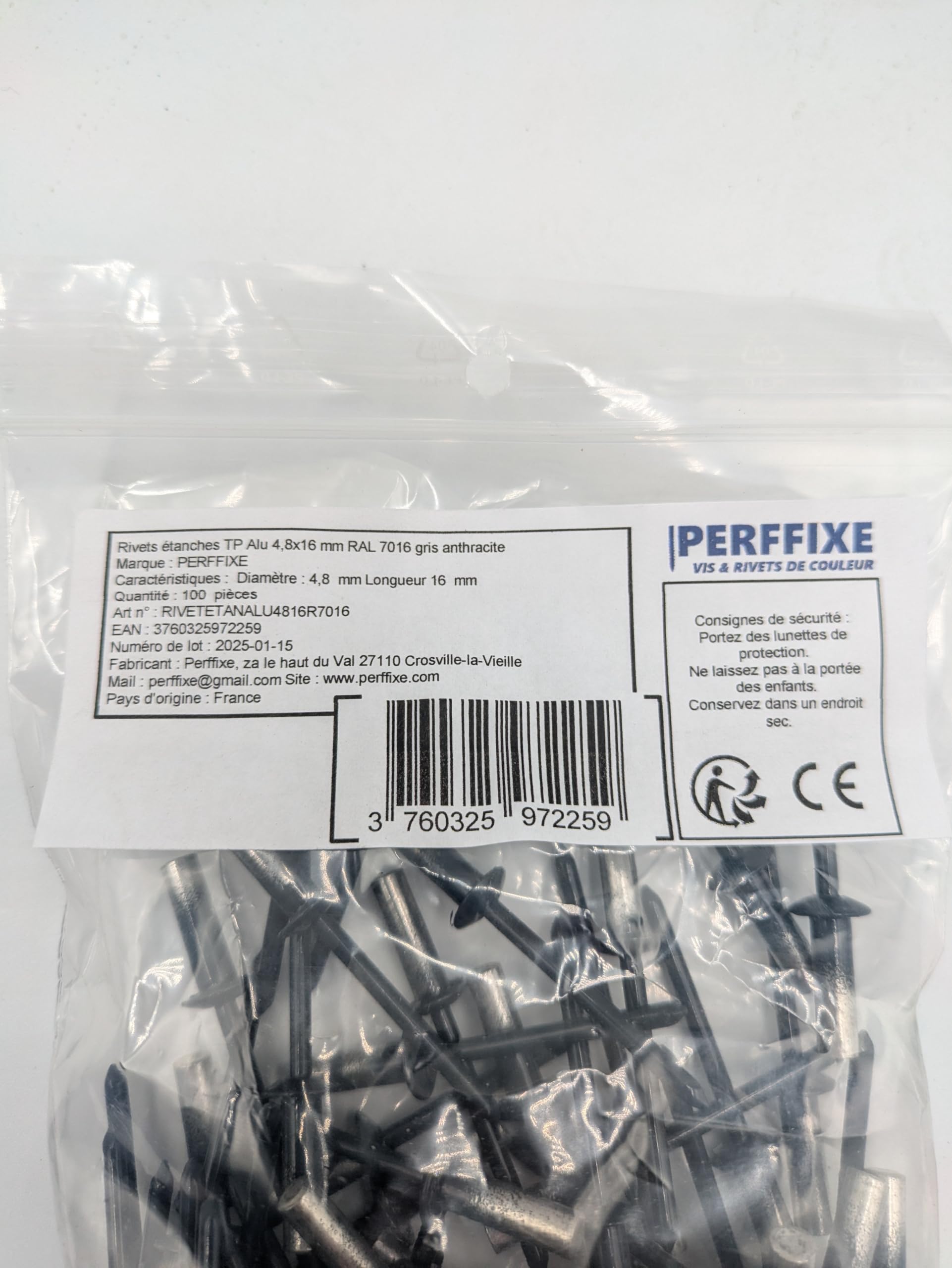 Rivets étanches TP Alu 4,8x16 mm RAL 7016 gris anthracite par 100