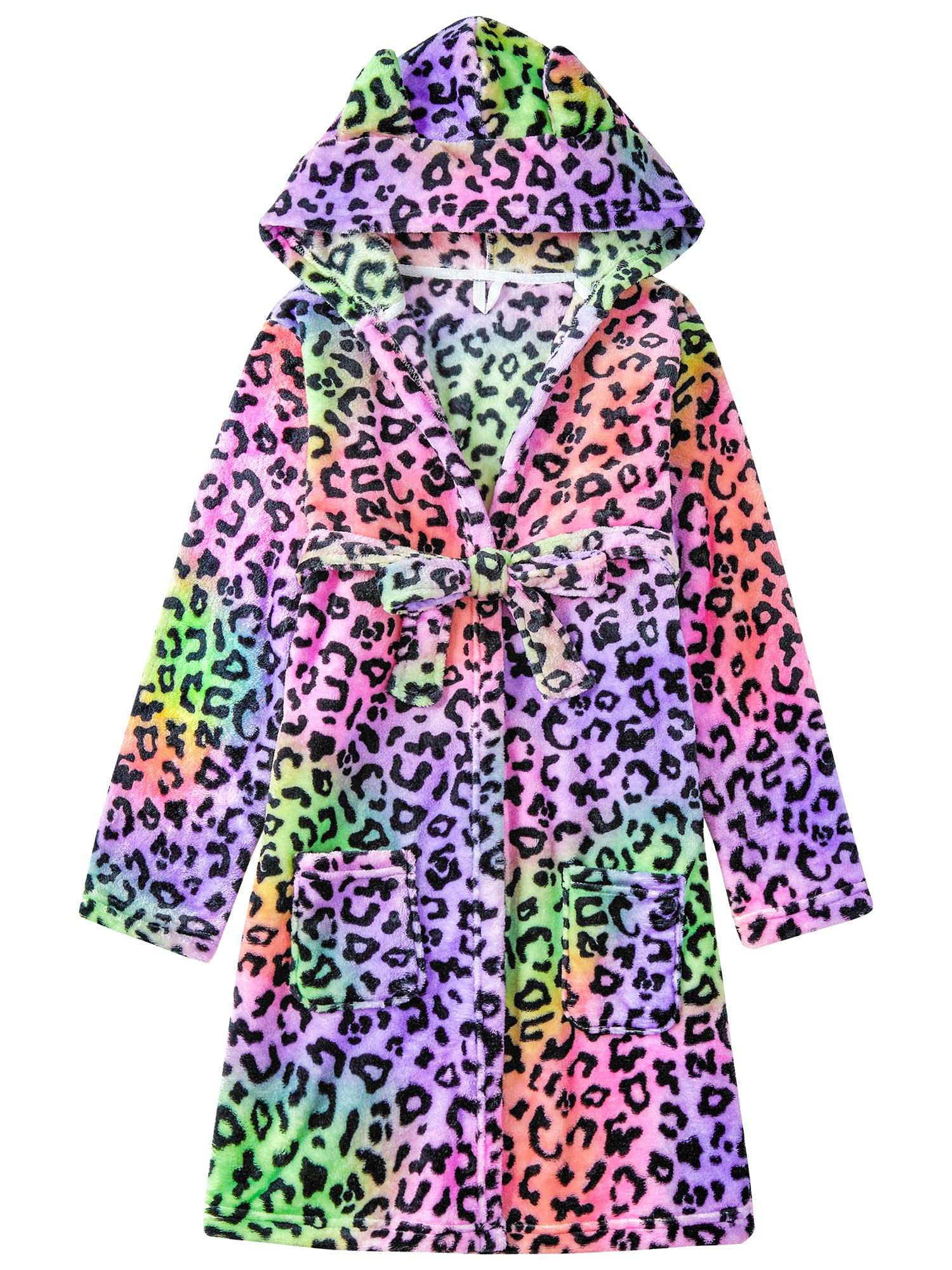 Topgal Girls Leopard Cat Robe, Hooded Bathrobe for Kids, Size 4T-18
