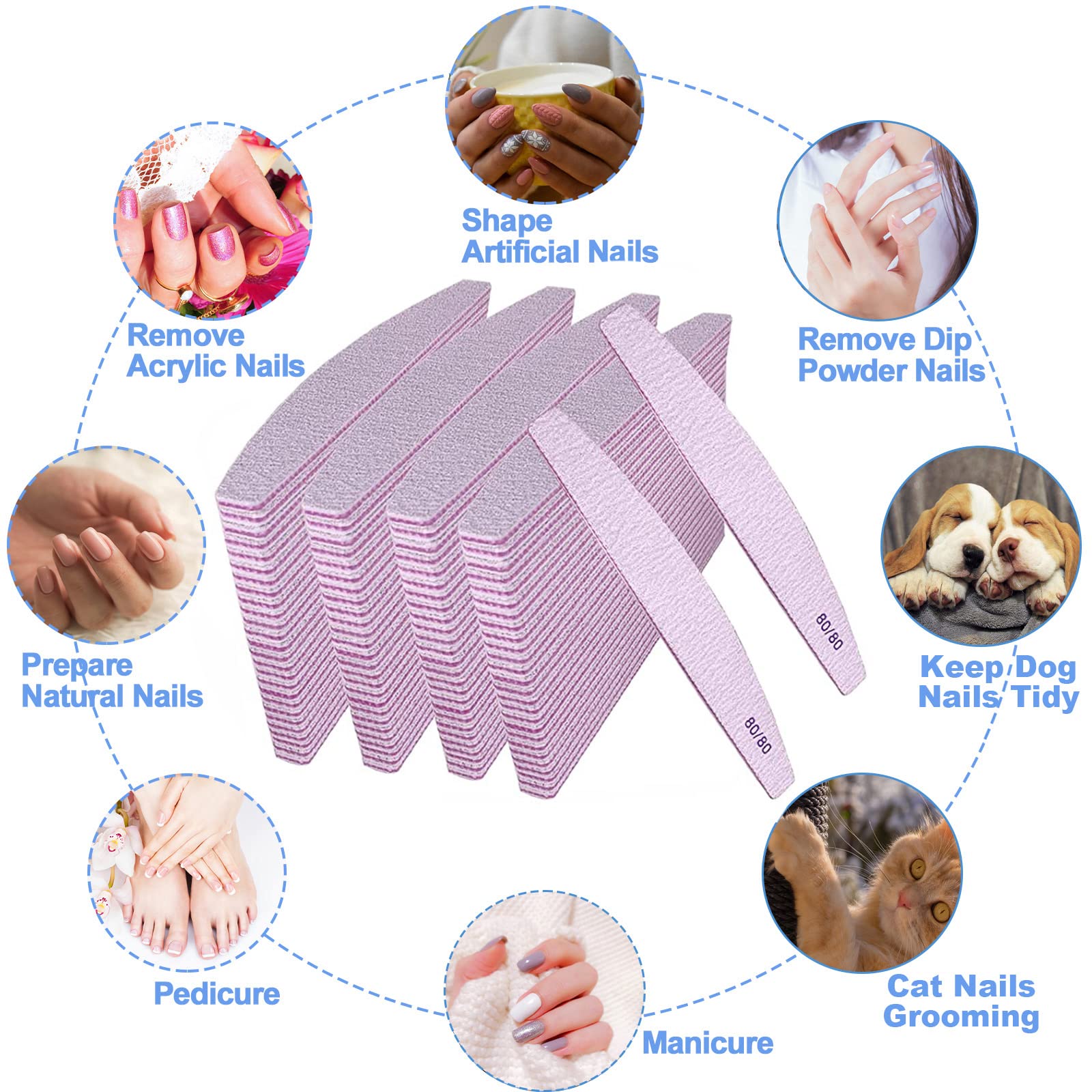 Emory Board, lime per unghie a grana 80/80 (confezione da 100), lime per unghie acriliche e gel, lima per unghie spessa, grana 80, lima professionale double-face, riutilizzabile