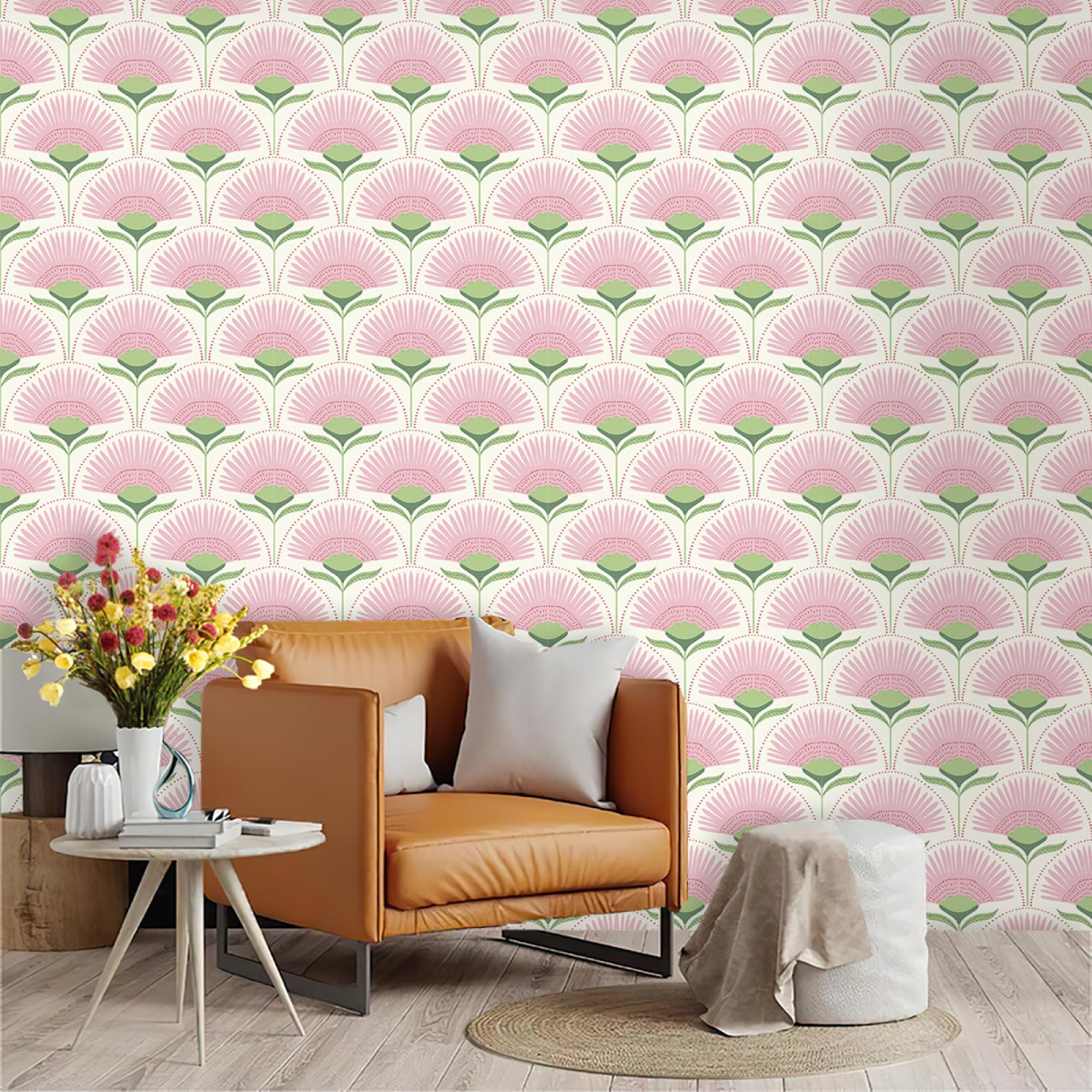 Zahhyg Pink/Green Wallpaper And Peel And Stick Self Adhesive Wallpaper For Living Room Waterproof Vinyl, Art Deco Thicken Sticky Back Plastic Removable