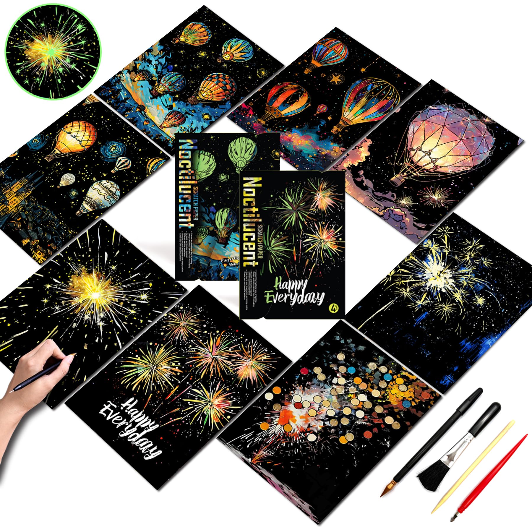 Glow in the Dark Scratch Art Set - Adult Craft Kit -16