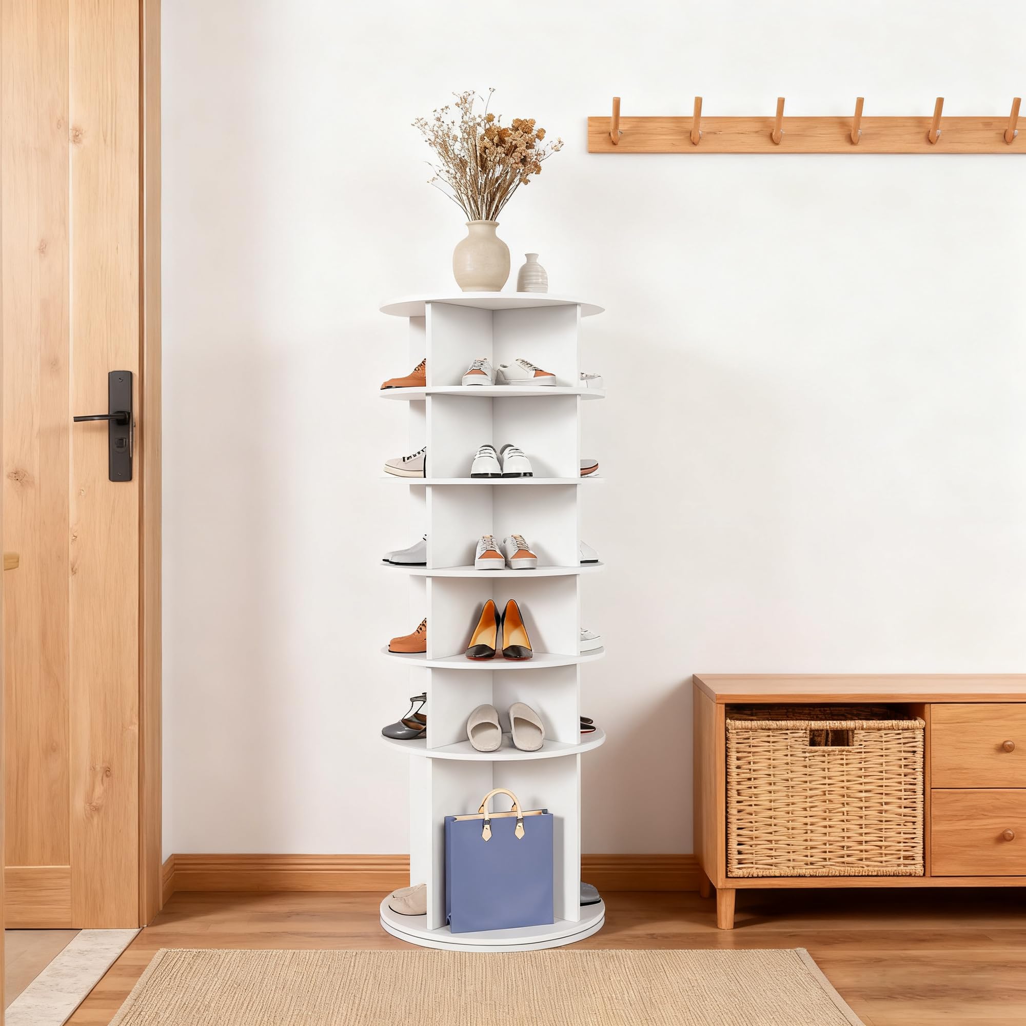 Drehbares Schuhregal mit 6 Ebenen, Lazy Susan, drehbares 360-Grad-Schuhregal, Aufbewahrung, rundes Karussell, vertikale Handtasch (161cm, 6)