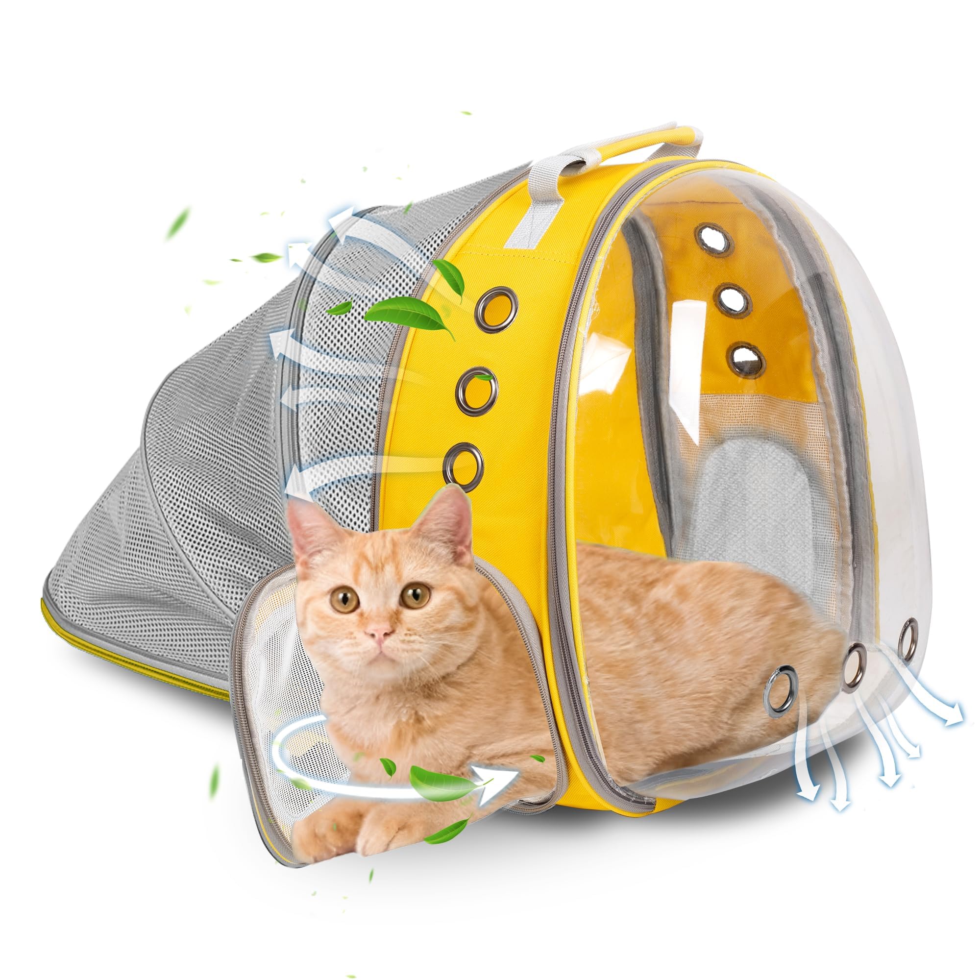 cat backpack carrier bubble expandable foldable breathable pet carrier dog carrier backpack for large big cats hiking, travelling, camping (back expandable-yellow new)