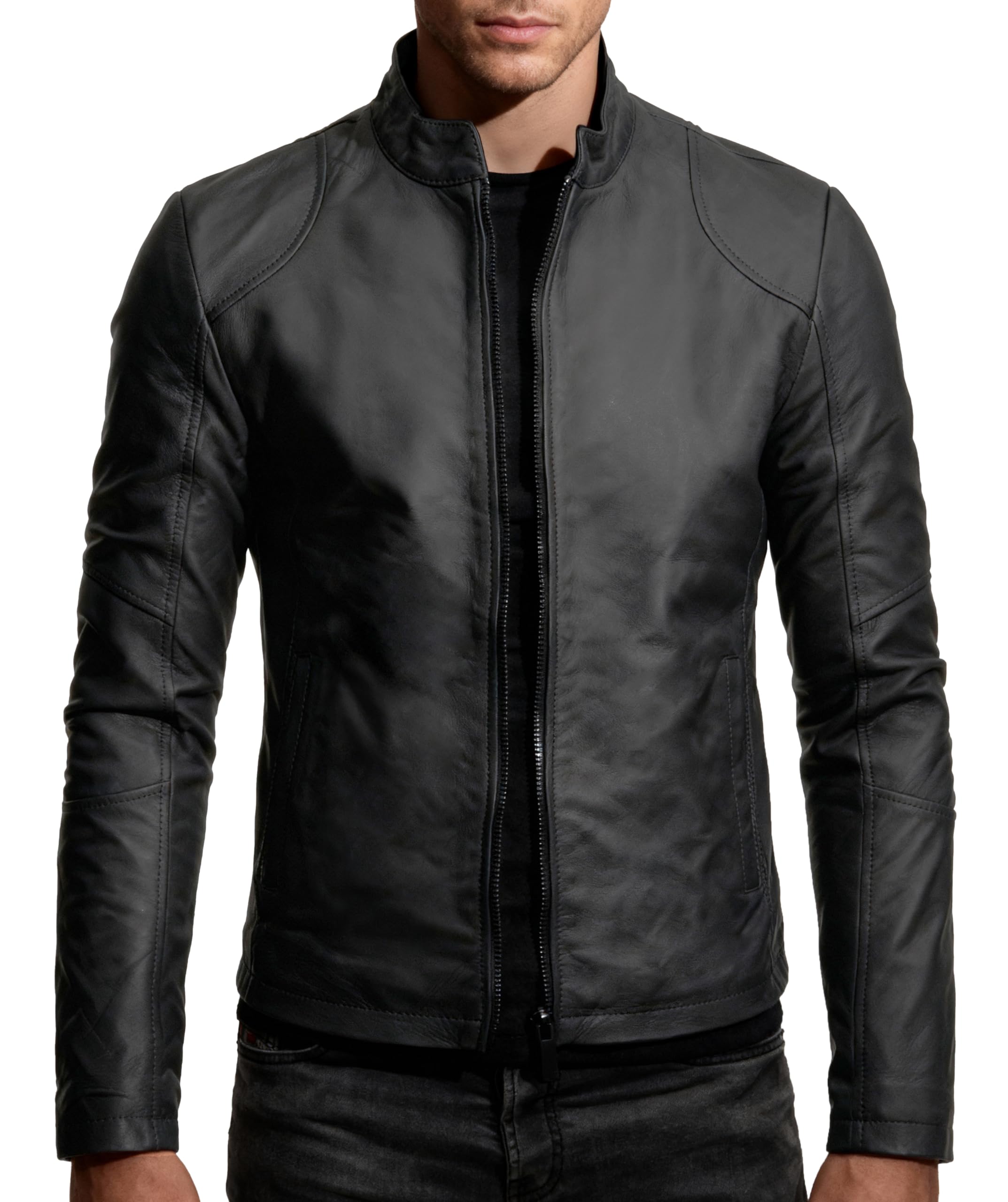 Crone Ivar Herren Lederjacke Cleane Basic Echtleder Jacke | Echtleder, Stehkragen, cleaner Basic-Look, Regular Fit