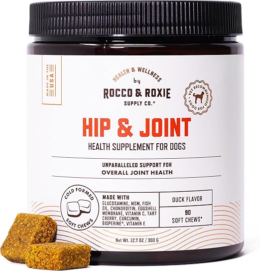 Rocco & Roxie Joint Supplement for Dogs, Glucosamine Hip and Joint Chews, Dog Joint Supplement Large & Small Breed, Senior Dog Vitamins to Support Mobility, Chondroitin, MSM, Health Supplies 90 ct