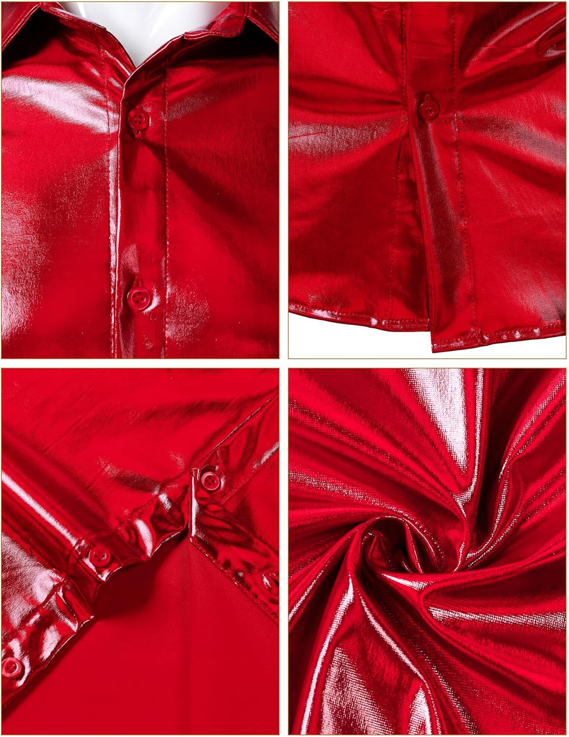 ZEROYAA Men's 70s Disco Button Down Shirt Shiny Metallic Long Sleeve Costume for Party Prom - Image 5