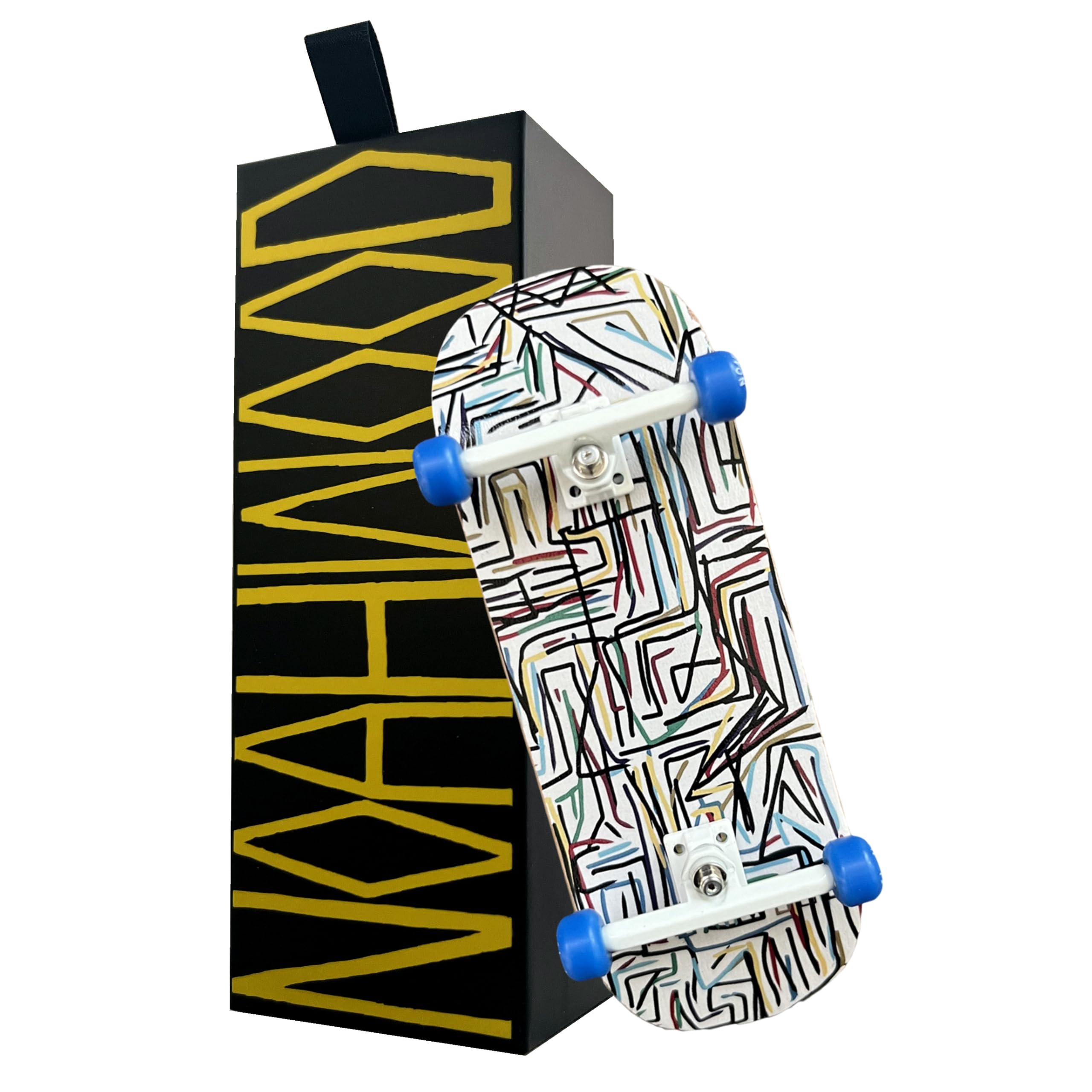 NOAHWOOD NW14.0 Fingerboard Complete (Short Nose Short Tail Deck 98x35.5mm 5-Layer Color Maple Pro concave Design Mini Skateboard Deck) +Pro 36mm Hex White Truck + Blue Wheel (Line)