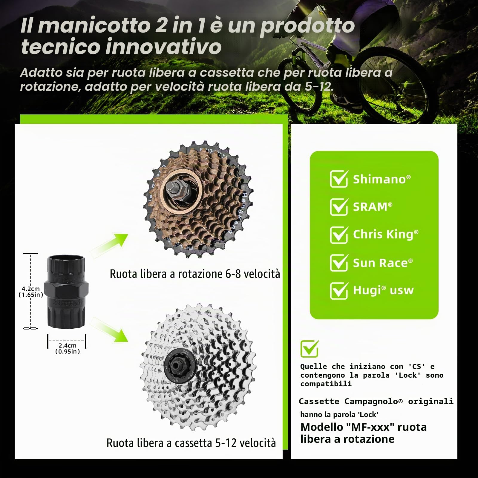 Kit Attrezzi Bici, Chiave a Frusta con Bici Chiave Pacco Pignoni, Kit Catena Bici Frusta per Catena Freewheel Removal Tool