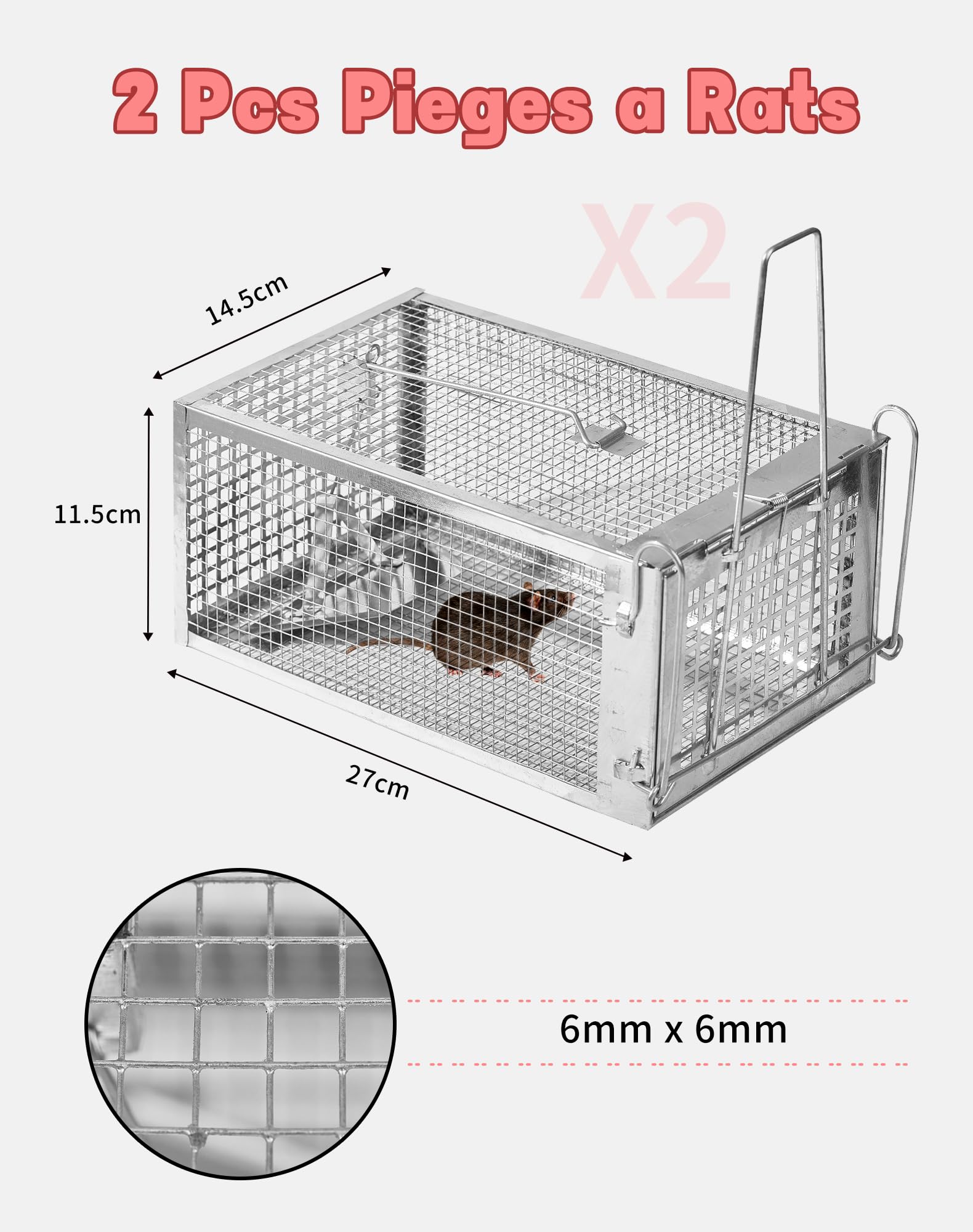 LAOYE Piège à Rat Cage Attrape Souris 2 Pcs Pièges à Rats Rongeurs Professionnel Extérieure Métal Grande Taille