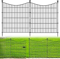 OutdoorFence 10 Panels No Dig Garden Fence with Gate 32in H x 23.6ft L Rustproof Metal Dog Barrier for Yard Borders