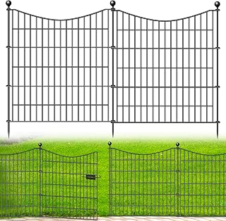 OutdoorFence 10 Panels No Dig Garden Fence with Gate 32in H x 23.6ft L Rustproof Metal Dog Barrier for Yard Borders