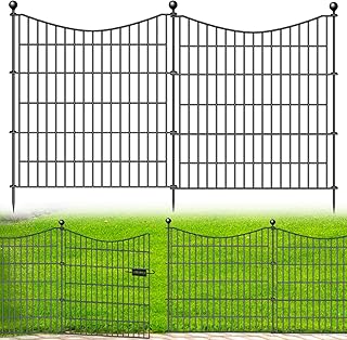 10 Panels Decorative Garden Fence with Gate, 32 in(H) X 23.6 ft(L) No Dig