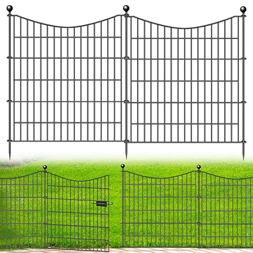 5 Panels Decorative Garden Fence with Gate, 32 in(H) X