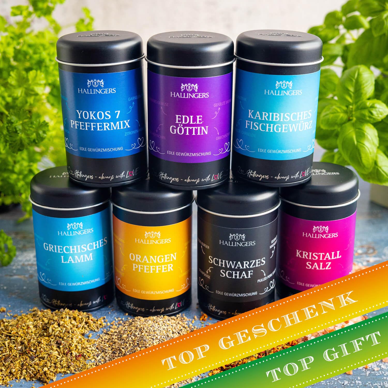 Hallingers Genuss Manufaktur Gewürz Geschenk-Set - Selektion unserer Besteller als Probierset in edlen Aromadosen & Tragetasche "Mediterane Küche", Geschenkidee für Frauen Männer