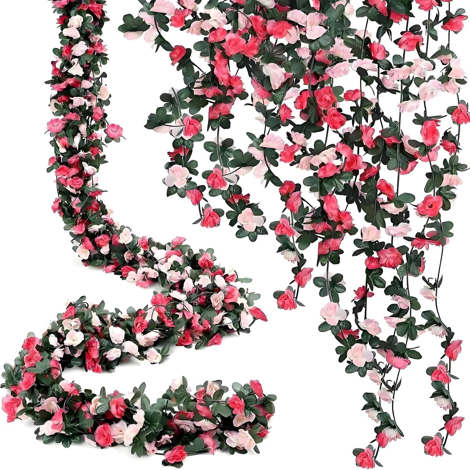 5 Pcs 8FT Flower Garland Artificial Hanging Flowers Fake Rose Vines Ivy Silk Faux Flowers for Decoration/Anniversary/Wedding Birthday/Christmas/Home Decor/Garden Decor (Pink)