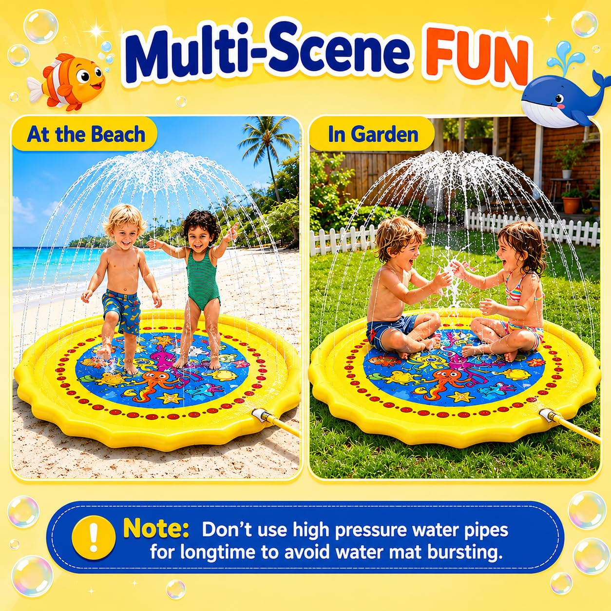 Tappetino Gioco d'Acqua, Tappetino Spruzzi per Bambin e Cani, Piscina Gonfiabile Antiscivolo, Pad Irrigatore, Giardino Giochi Acqua da Esterno Bambini (B, 170cm)