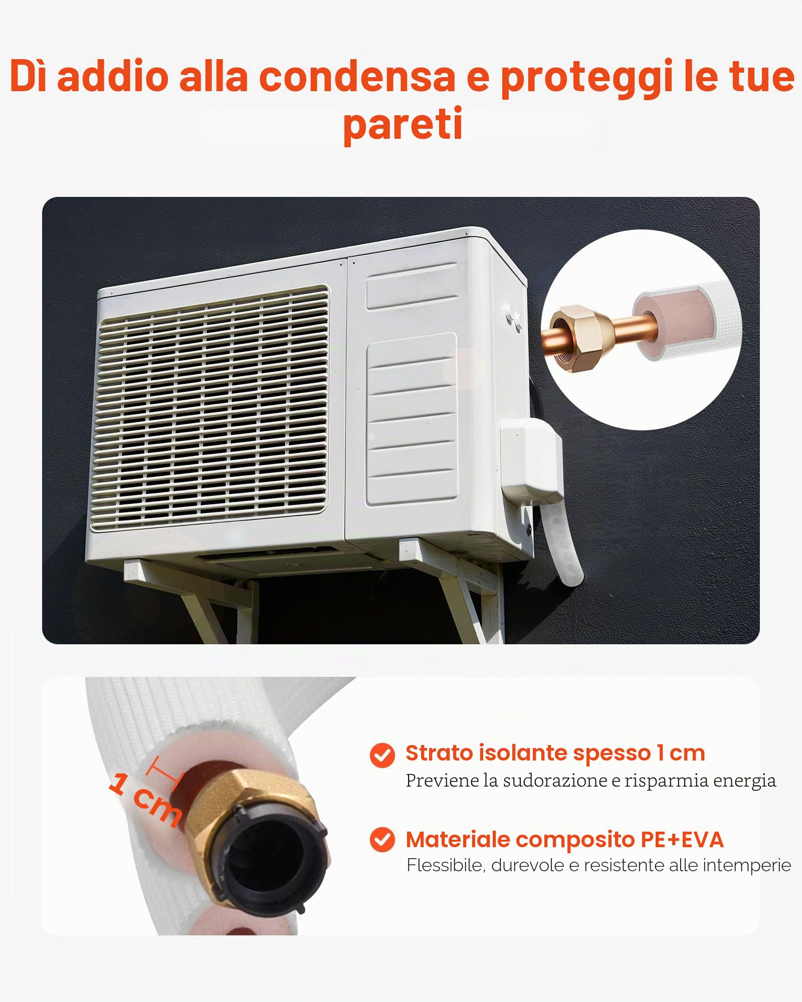 VEVOR Set Mini Split Line da 15,2 m Tubo in Rame per Aria Condizionata con Diametro Esterno di 6,4 e 12,7 mm, Nastri di Fissaggio, per Mini Condizionatori Aria, HVAC o Sistemi di Pompe di Calore