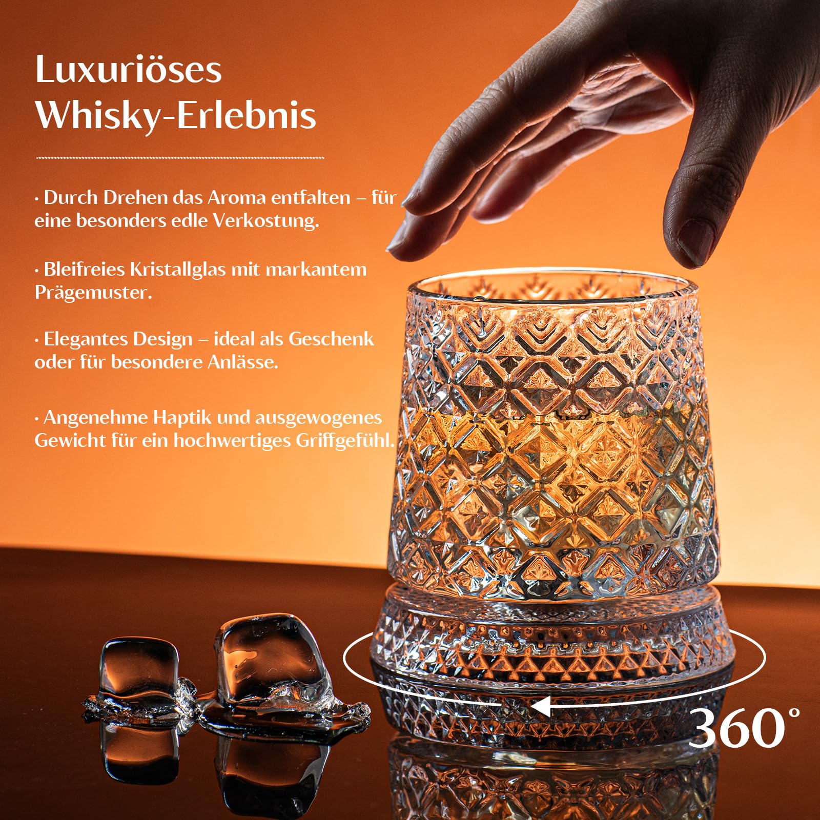 INSETLAN 2er Set Kreisel Whiskygläser 300ml, Rotierende Whiskeygläser Kristallglas, Old Fashioned Wiskeygläser- set für Scotch, Bourbon & Cocktails, Besonderes Männer Geschenk (Schneeflocken)