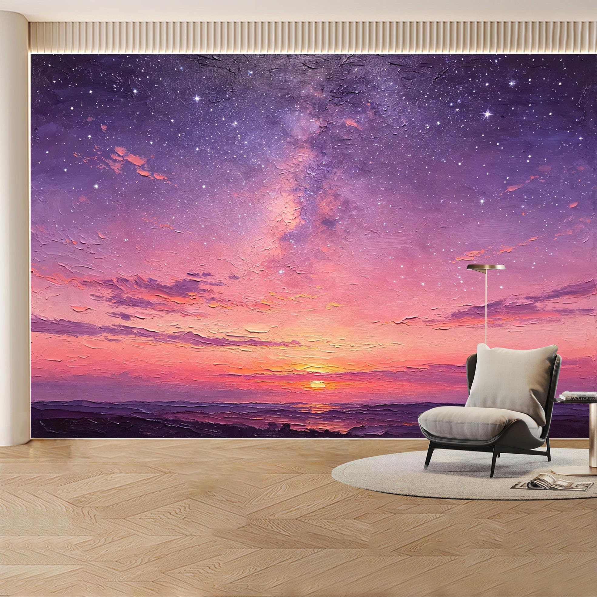 Custom Wall Mural Wallpaper Galaxy Sunset Landscape Nature 3D Effect Wall Decor Large Wall Art Misty Romantic Sky Removable SelfAdhesive Large Photo for Living Room， Bedroom， Office