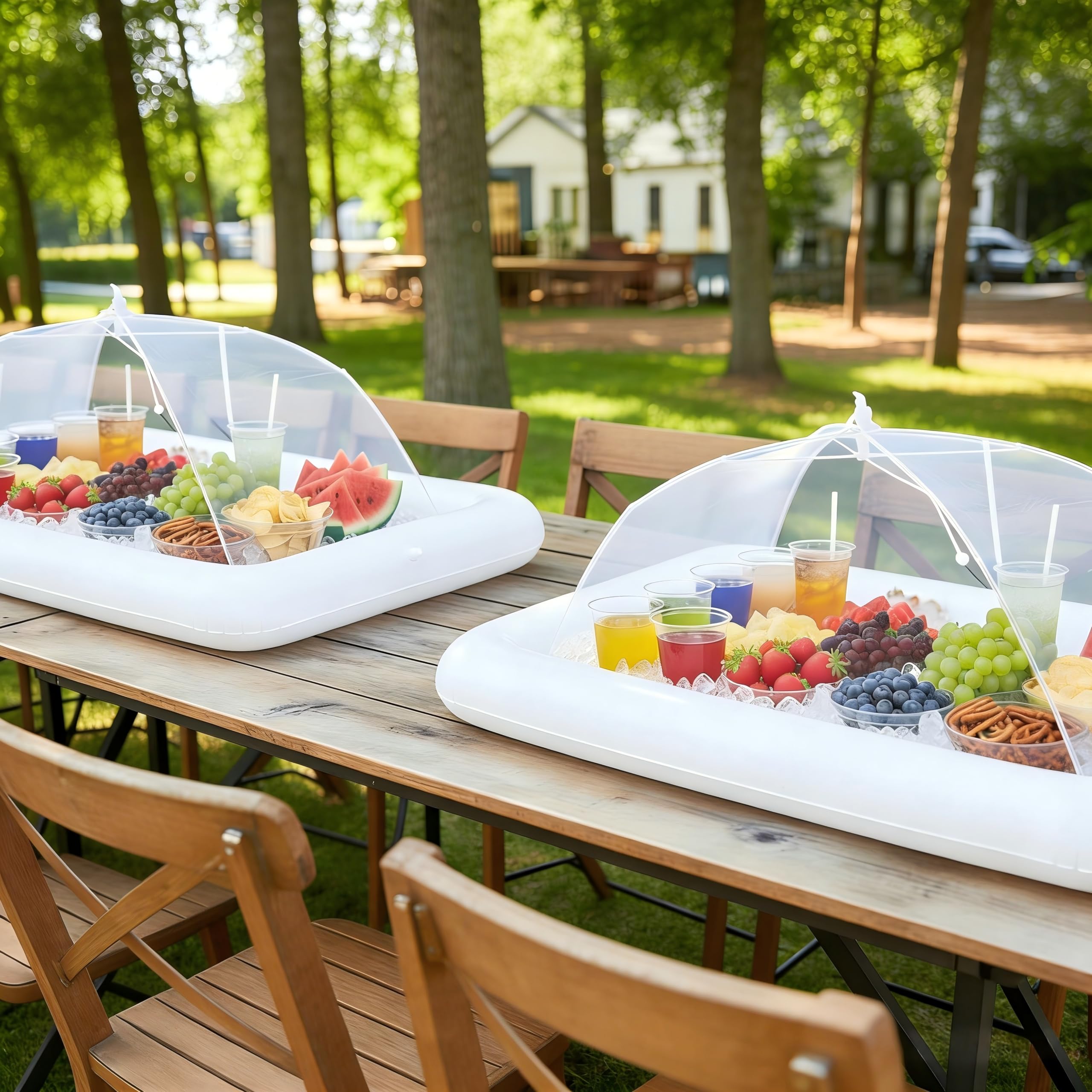 HBlife Barra di servizio gonfiabile con copertura per ombrello in rete jumbo, set di forniture per feste per picnic, barbecue, riunioni all'aperto, 2 refrigeratori gonfiabili, 2 grandi tende per