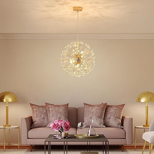 Miniatura 8 de Shrine Lighting - Candelabros de cristal de diente de león, diseño moderno, lámpara colgante de fuegos artificiales para espacio vital, 17 pulgadas