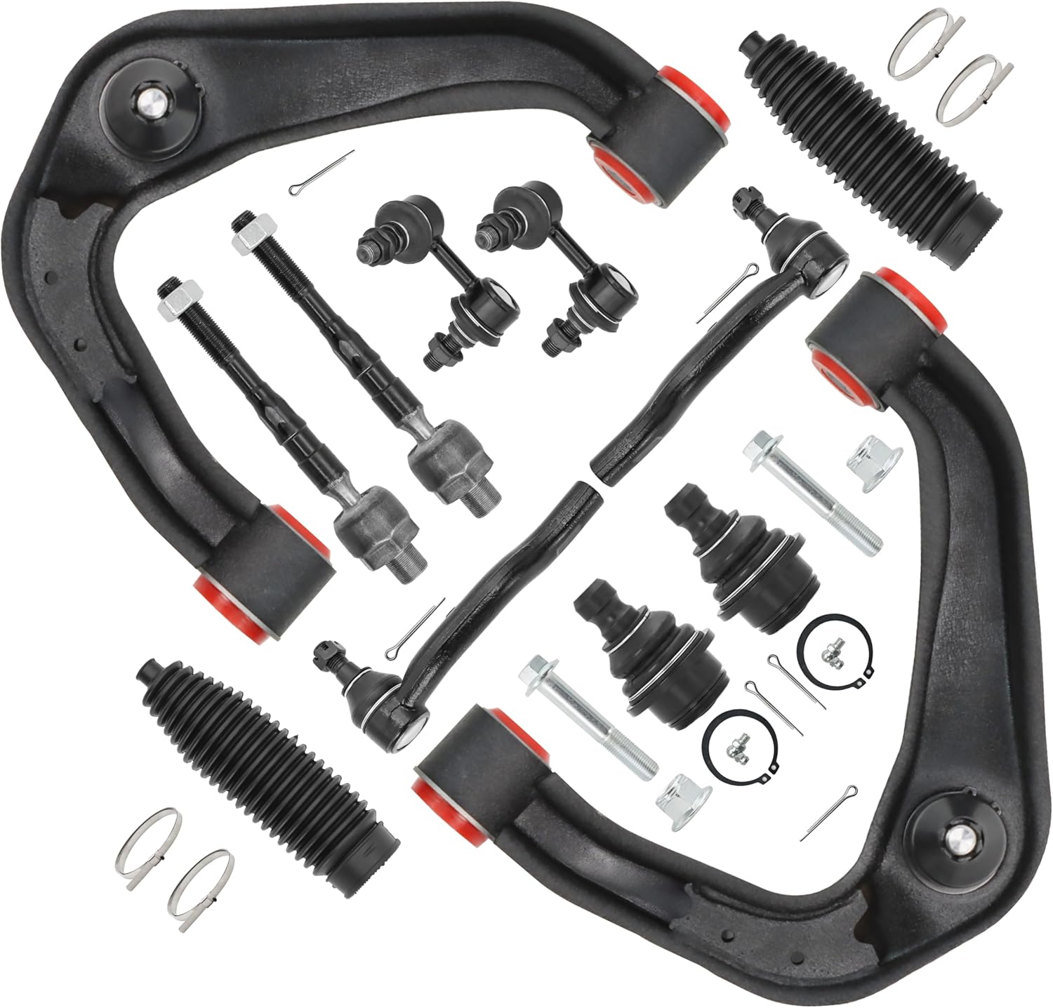 12pc Front End Suspension Kit for 2005-2019 Nissan Frontier, 2005-2012 Pathfinder, 2005-2015 Xterra, Upper Control Arms Lower Ball Joints Sway Bars Tie Rods Boots + Bellows Replacement K621245 K621246