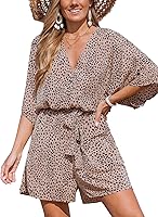 CUPSHE Women's Lace Up Printed Half Sleeve Wide Leg Romper - Casual Summer Vacation Mini Jumpsuit